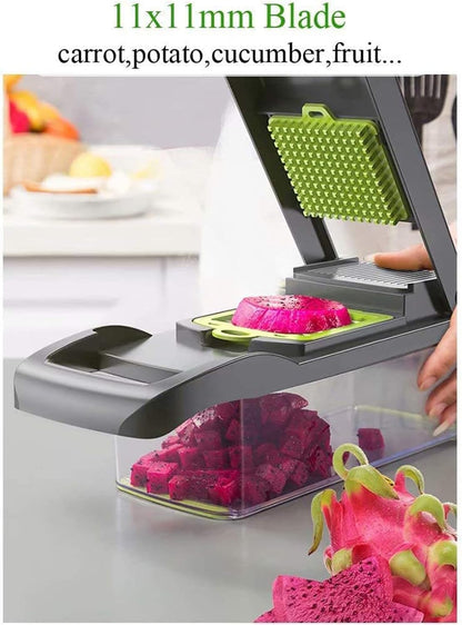 Vegetable Chopper Mandoline Slicer Cutter and Grater 11 in 1 Vegetable Slicer Potato Onion Veggie Chopper Dicer with Container Gray